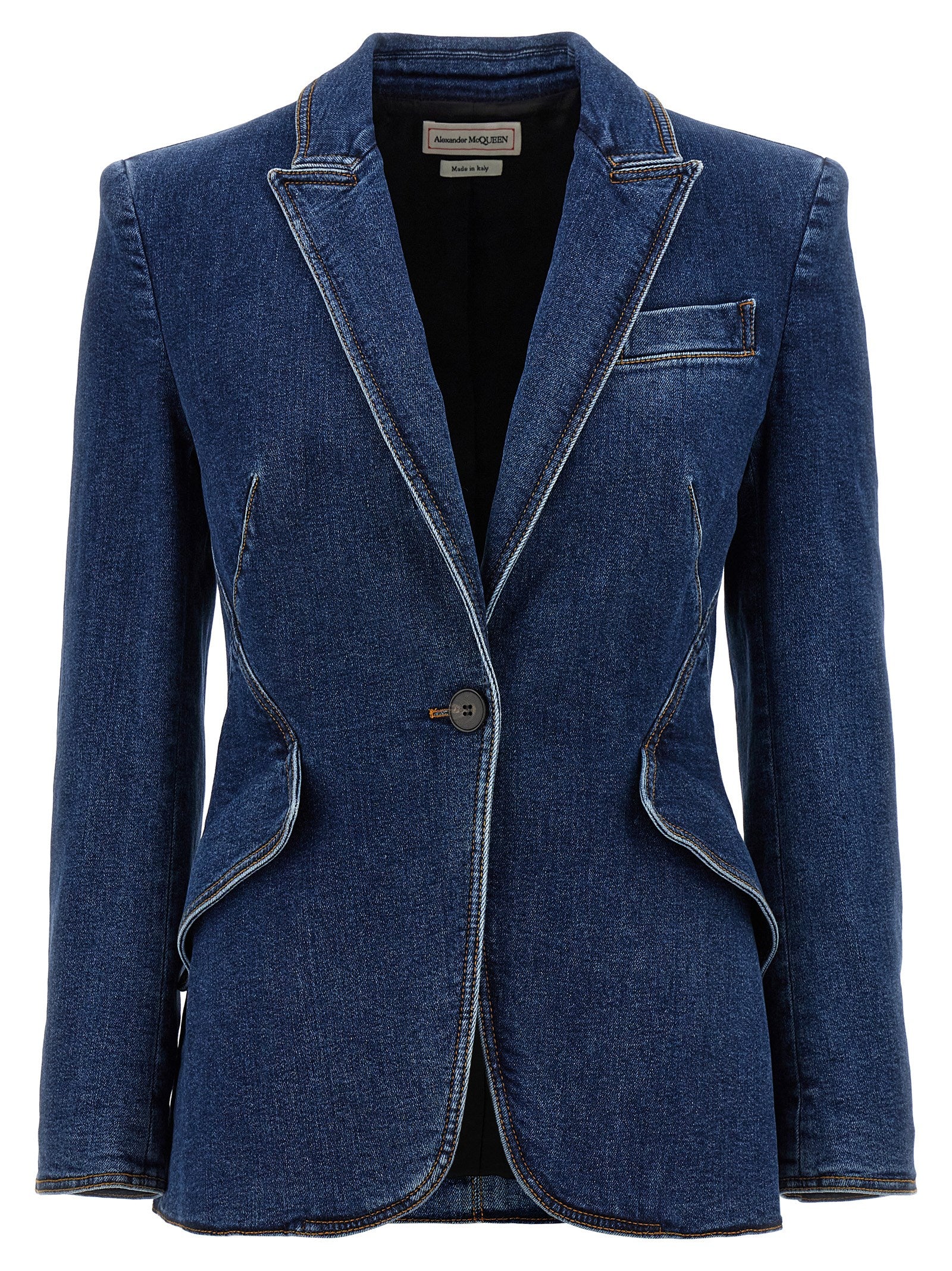 Alexander Mcqueen-Denim Blazer Blazer And Suits Blu-Donna