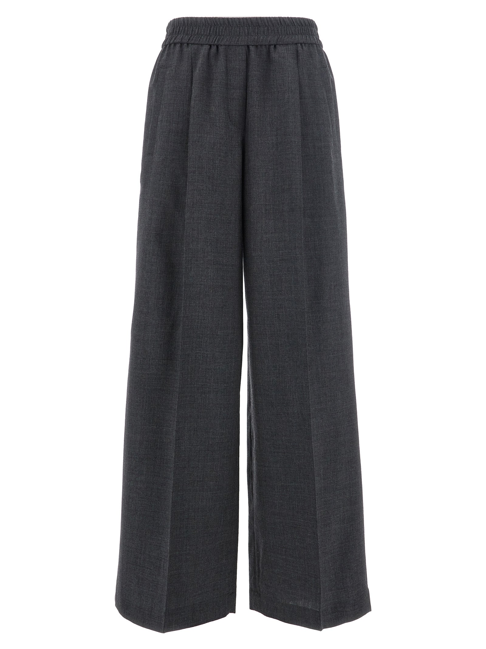 Brunello Cucinelli-Front Pleat Pantaloni Grigio-Donna