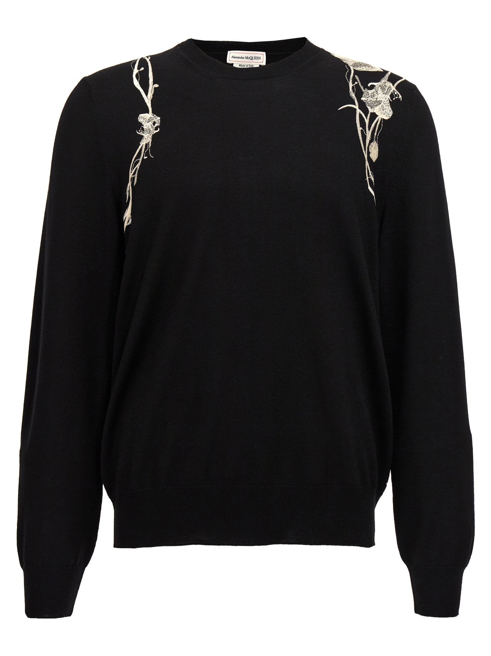 Alexander Mcqueen-Embroidery Sweater Maglioni Bianco/Nero-Uomo