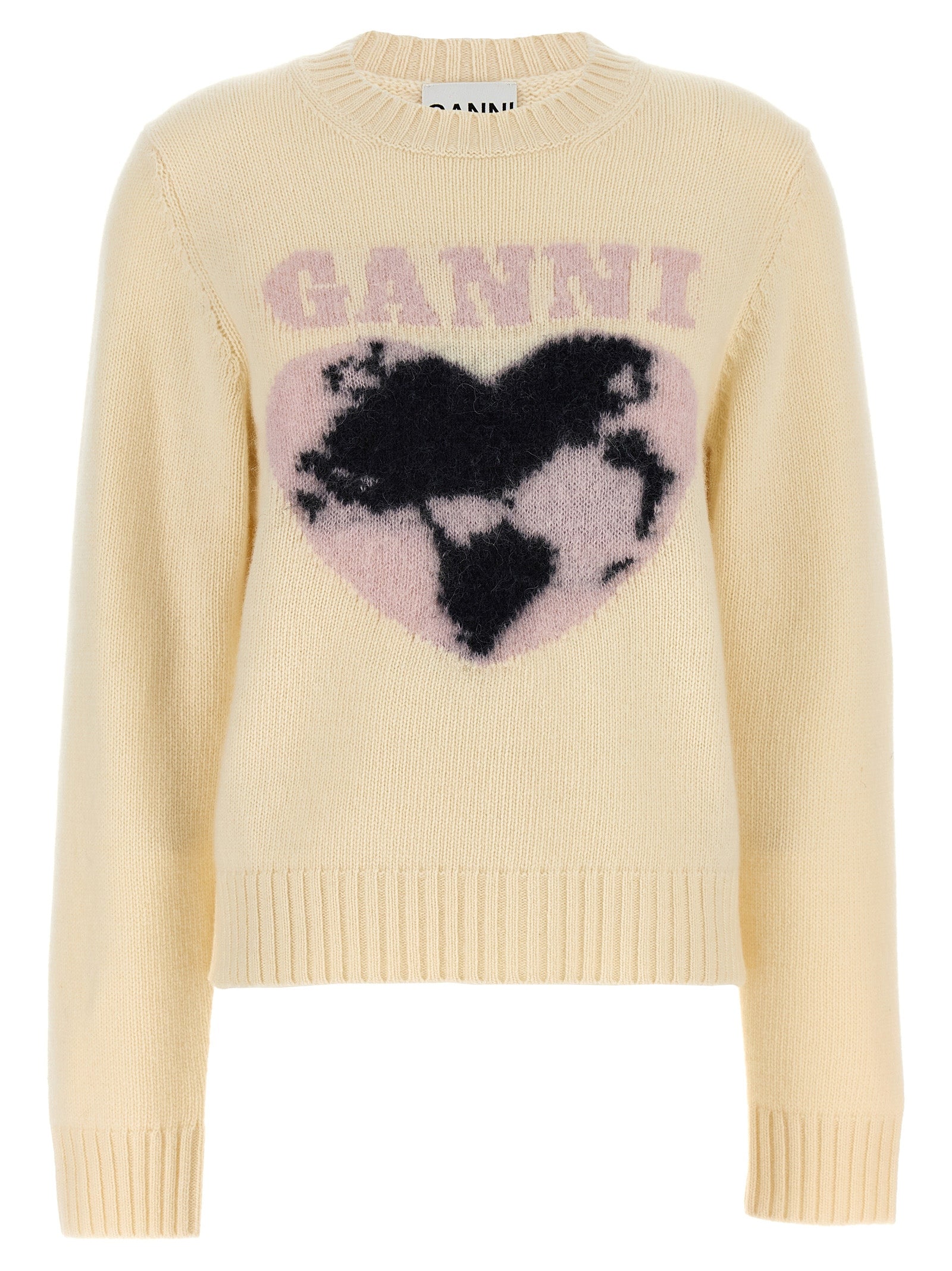 Ganni-Logo Intarsia Sweater Maglioni Bianco-Donna