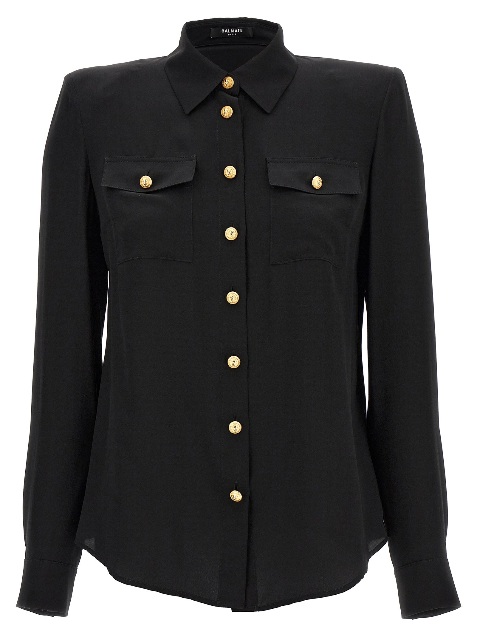 Balmain-Logo Button Shirt Camicie Nero-Donna