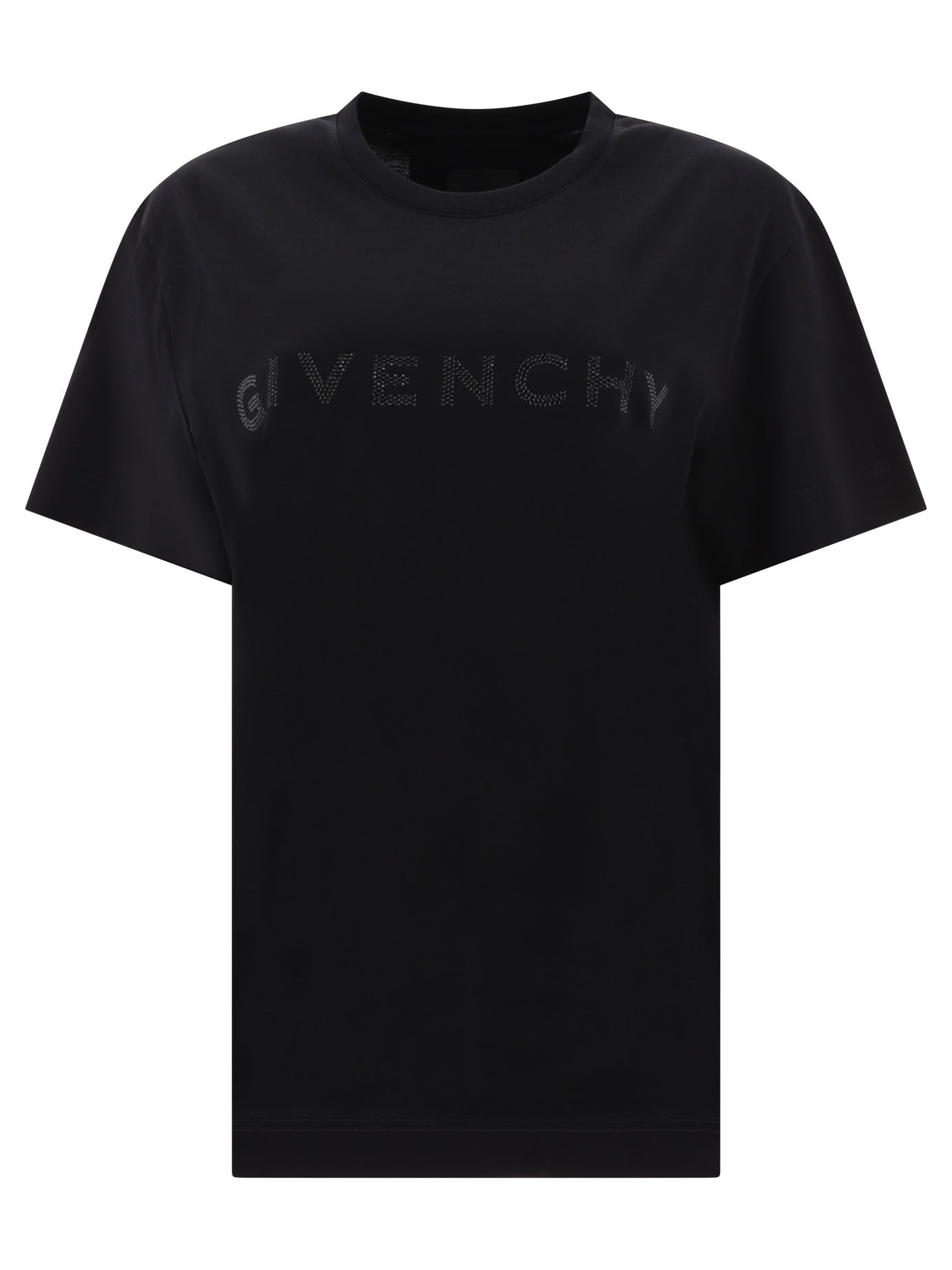 Givenchy-Givenchy T-Shirt In Cotton With Rhinestones T-Shirts Nero-Donna