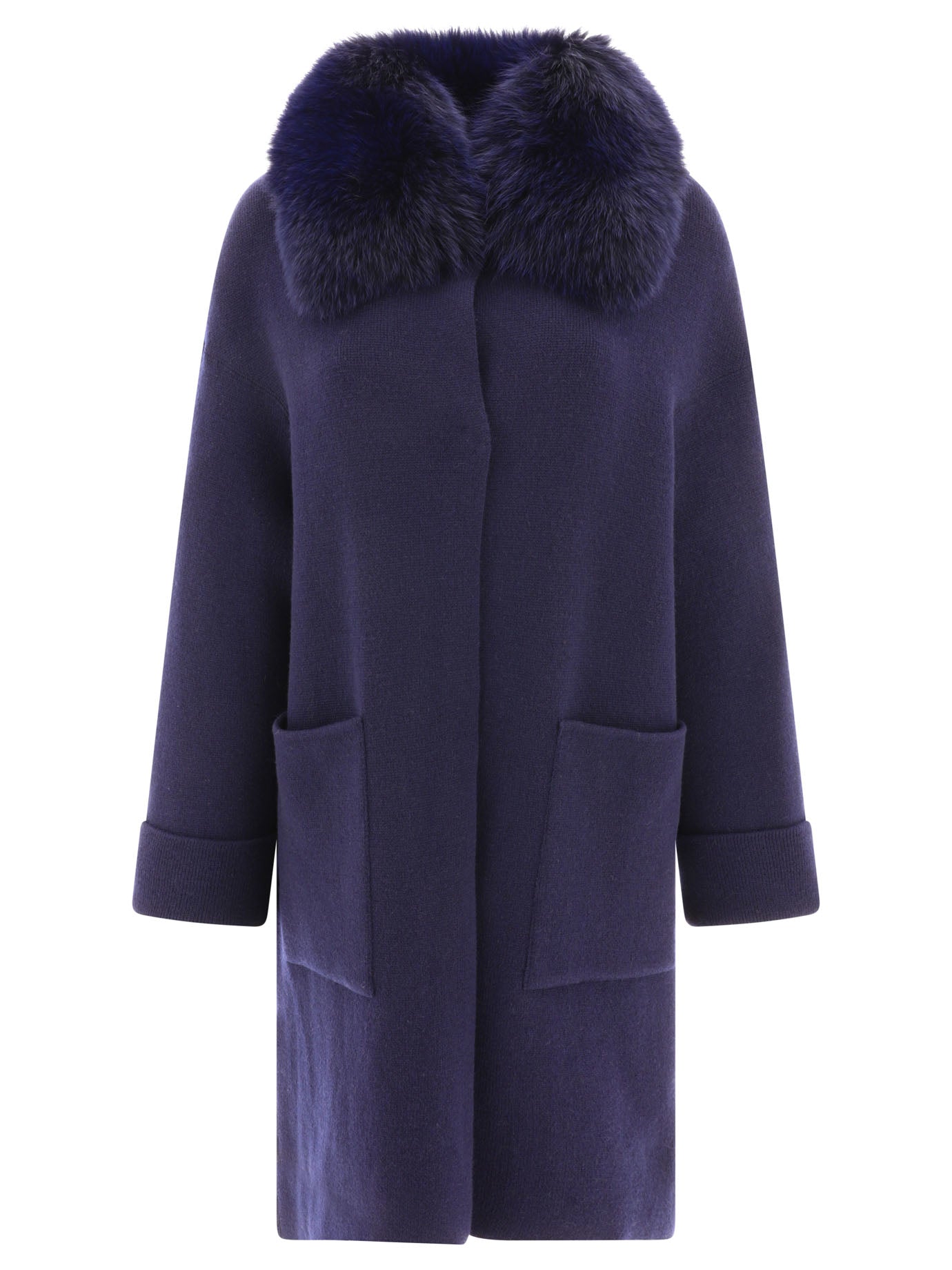 Giovi-Wool And Cashmere Coat Coats Blu-Donna