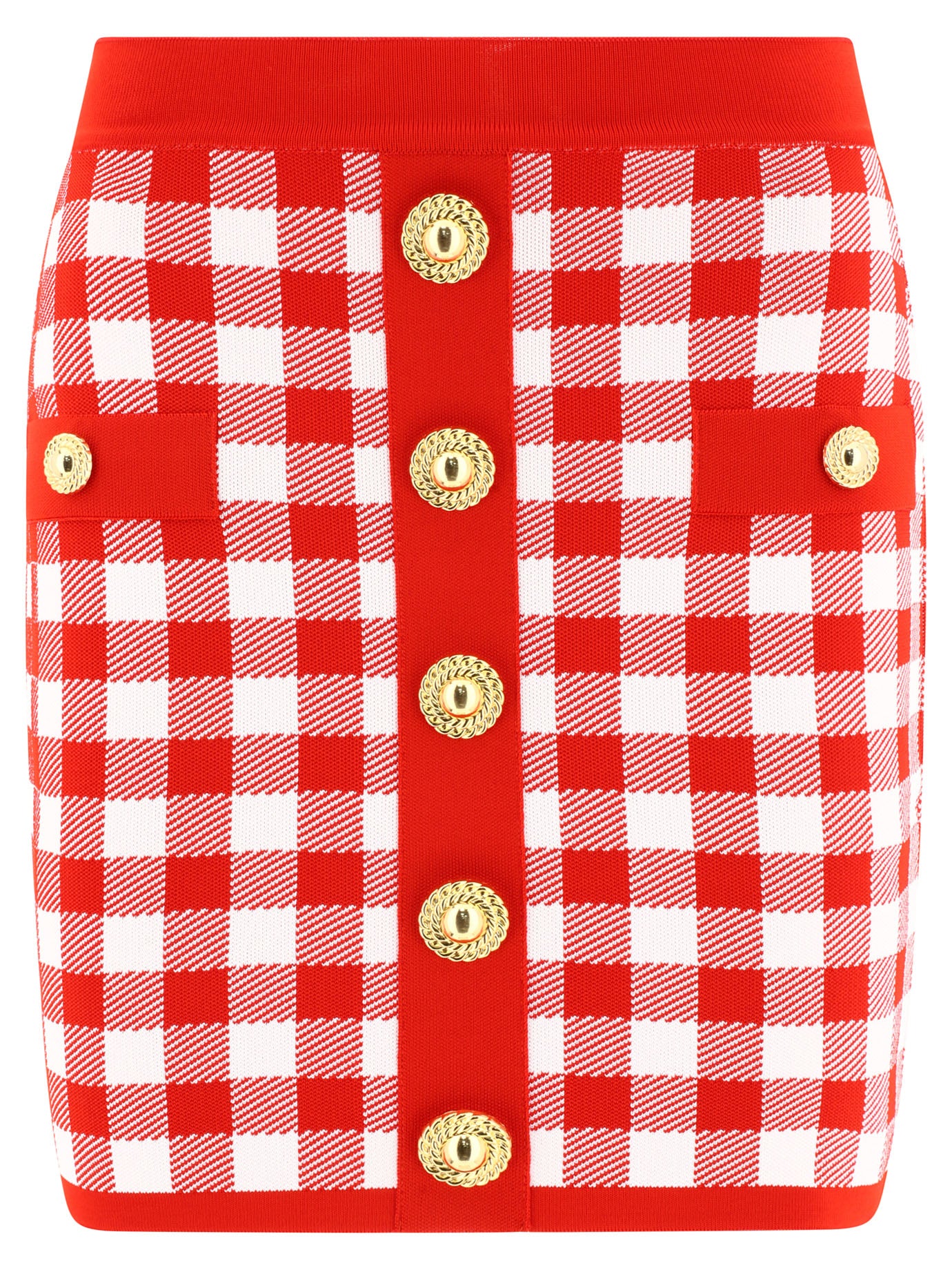 Balmain-Gingham Skirt Gonne Rosso-Donna