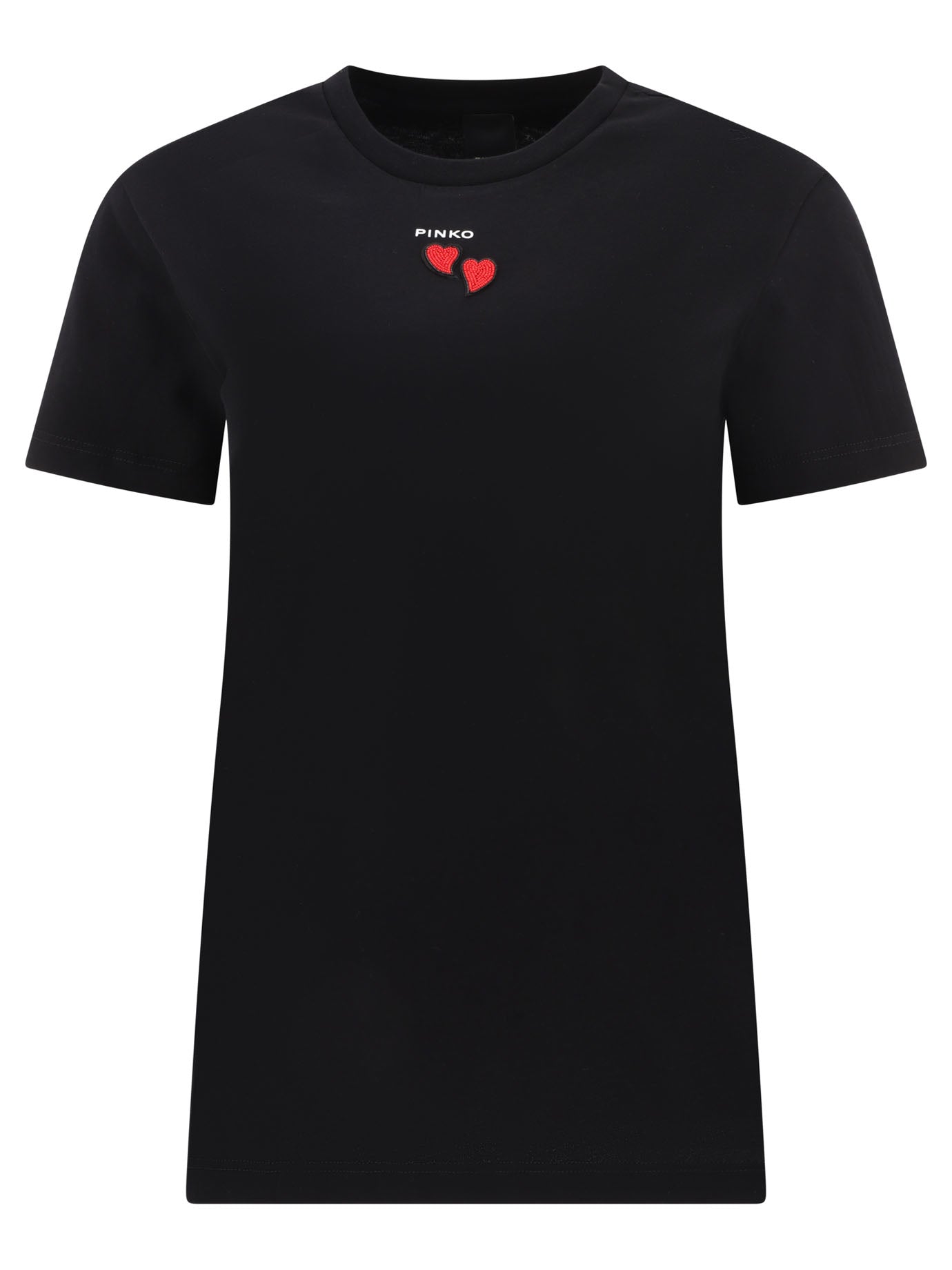 Pinko-T-Shirt With Embroidered Hearts T-Shirts Nero-Donna