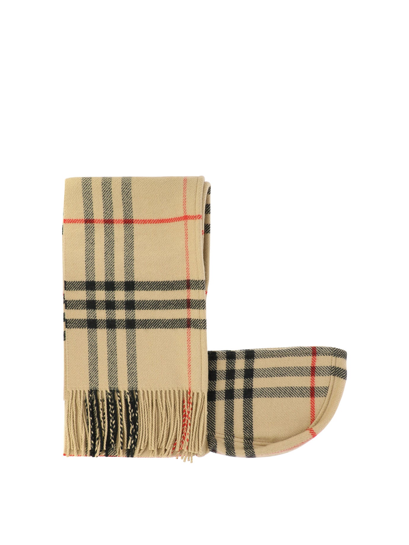 Burberry-Check Wool Cashmere Hooded Scarf Scarves Beige-Donna