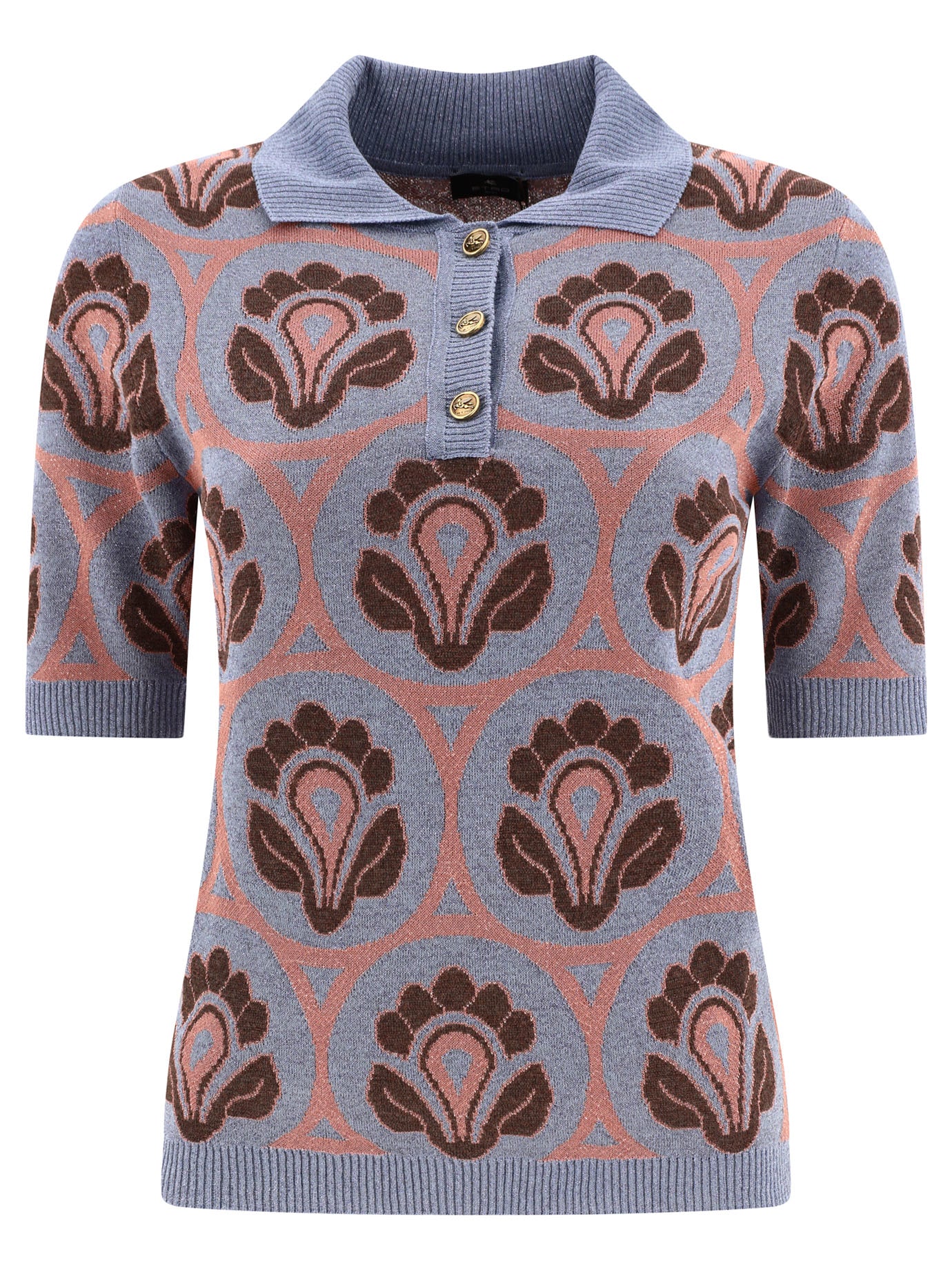 Etro-Knit Jacquard Polo Shirt Polo Shirts Celeste-Donna