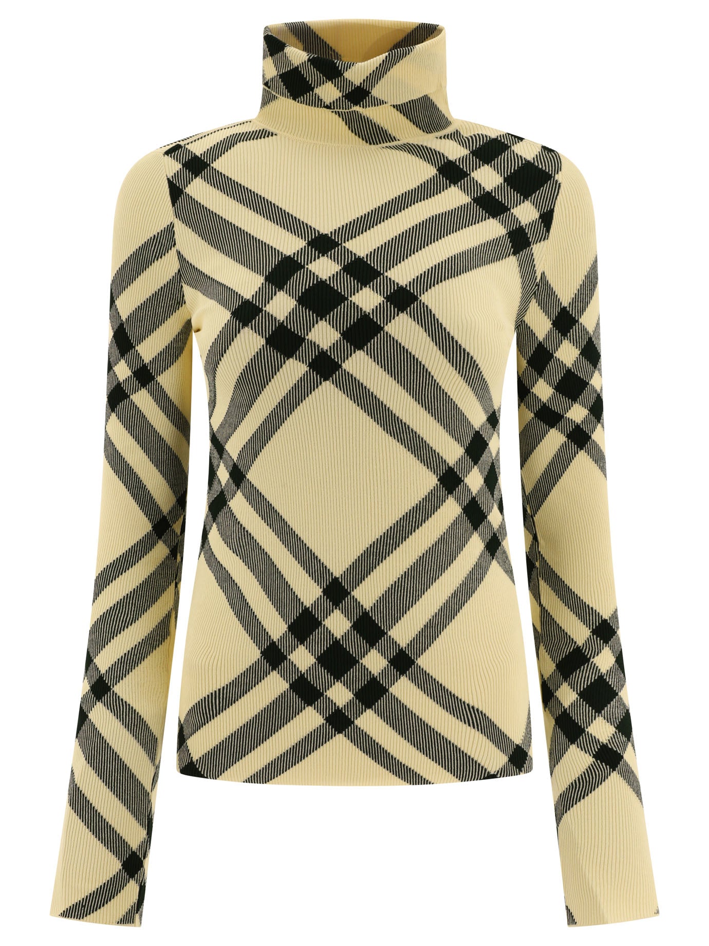 Burberry-Check Turtleneck Knitwear Beige-Donna