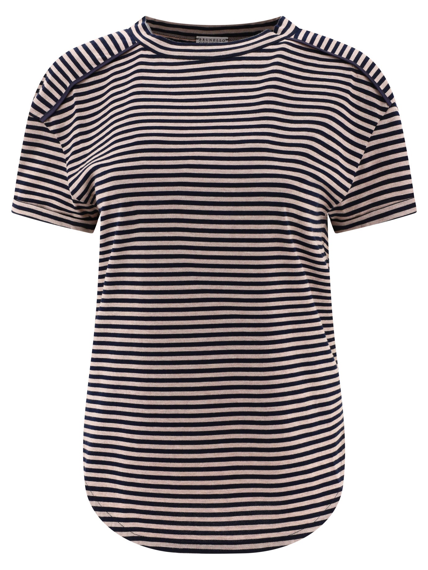 Brunello Cucinelli-Striped Jersey T-Shirt With Monili T-Shirts Blu-Donna