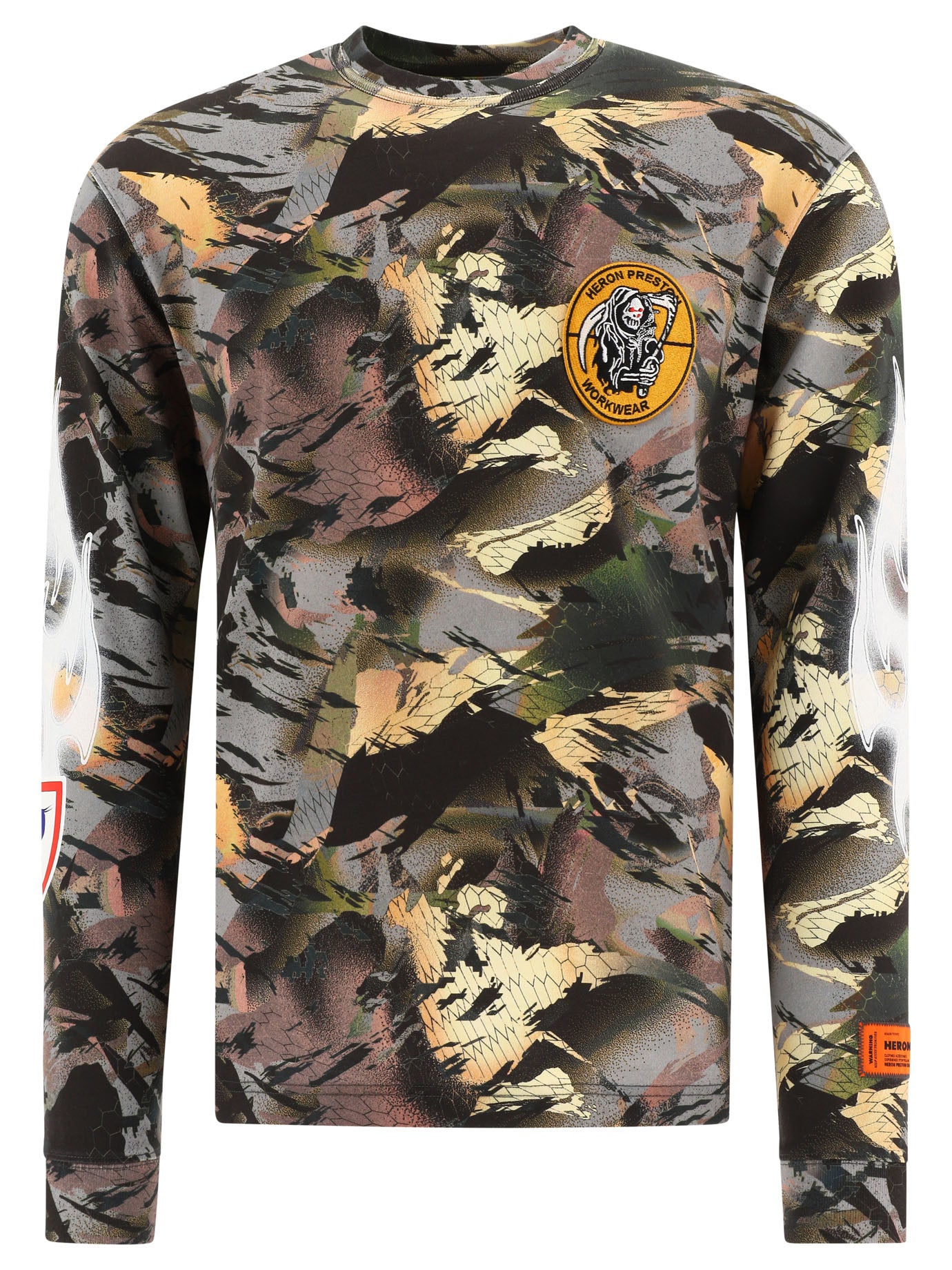 Heron Preston-Camo Flaming T-Shirts Verde-Uomo