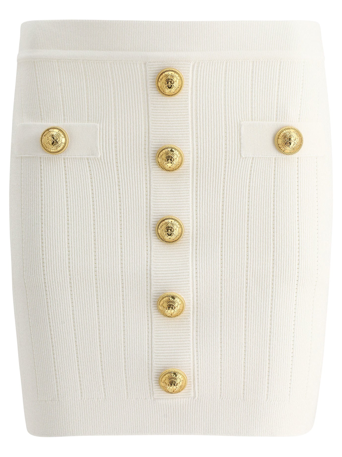 Balmain-Short Knitted Buttoned Skirt Gonne Bianco-Donna