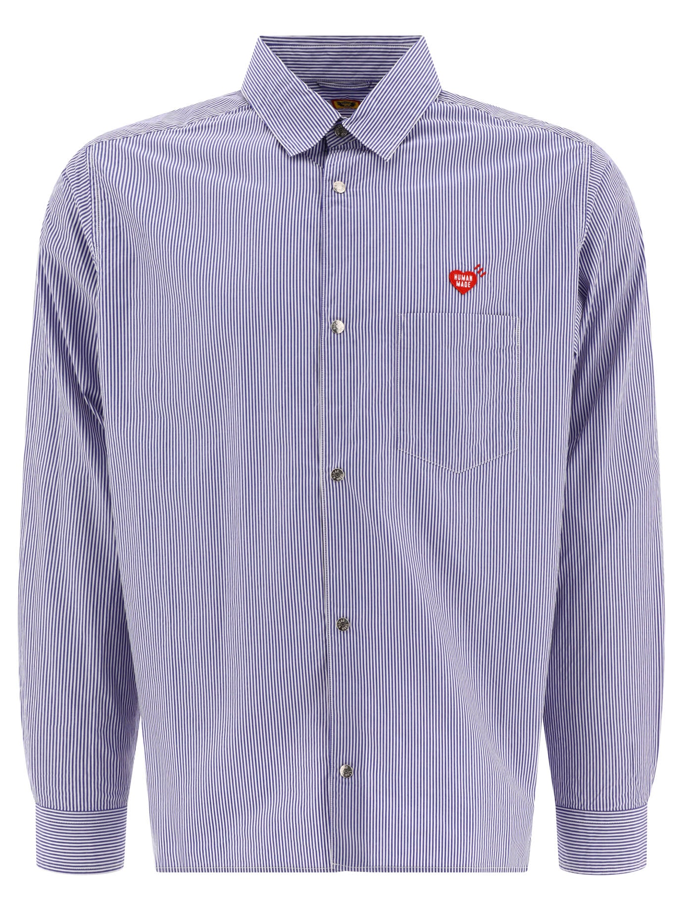 Human Made-Striped Shirt With Logo Shirts Blu-Uomo