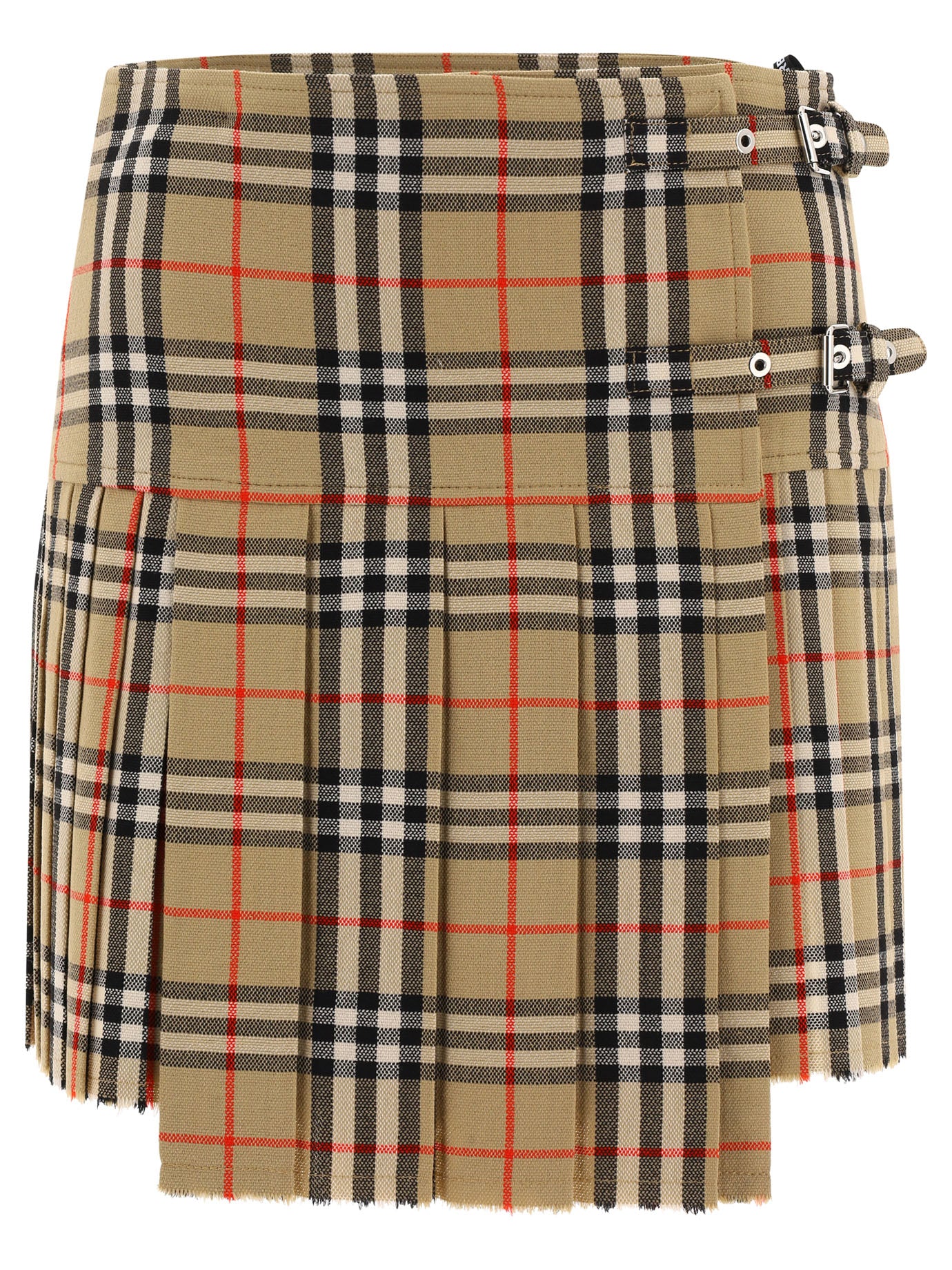 Burberry-Pleated Check Wool Mini Kilt Gonne Beige-Donna