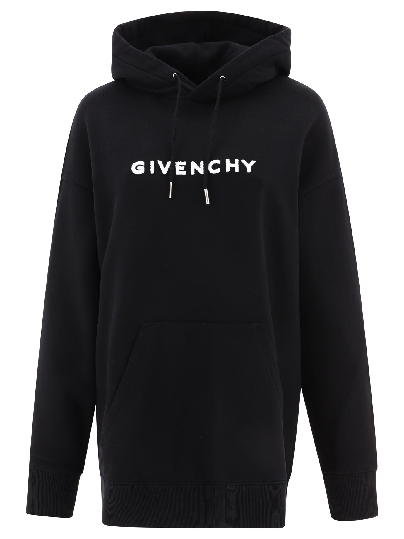 Givenchy-Flocked Logo Hoodie Sweatshirts Nero-Donna