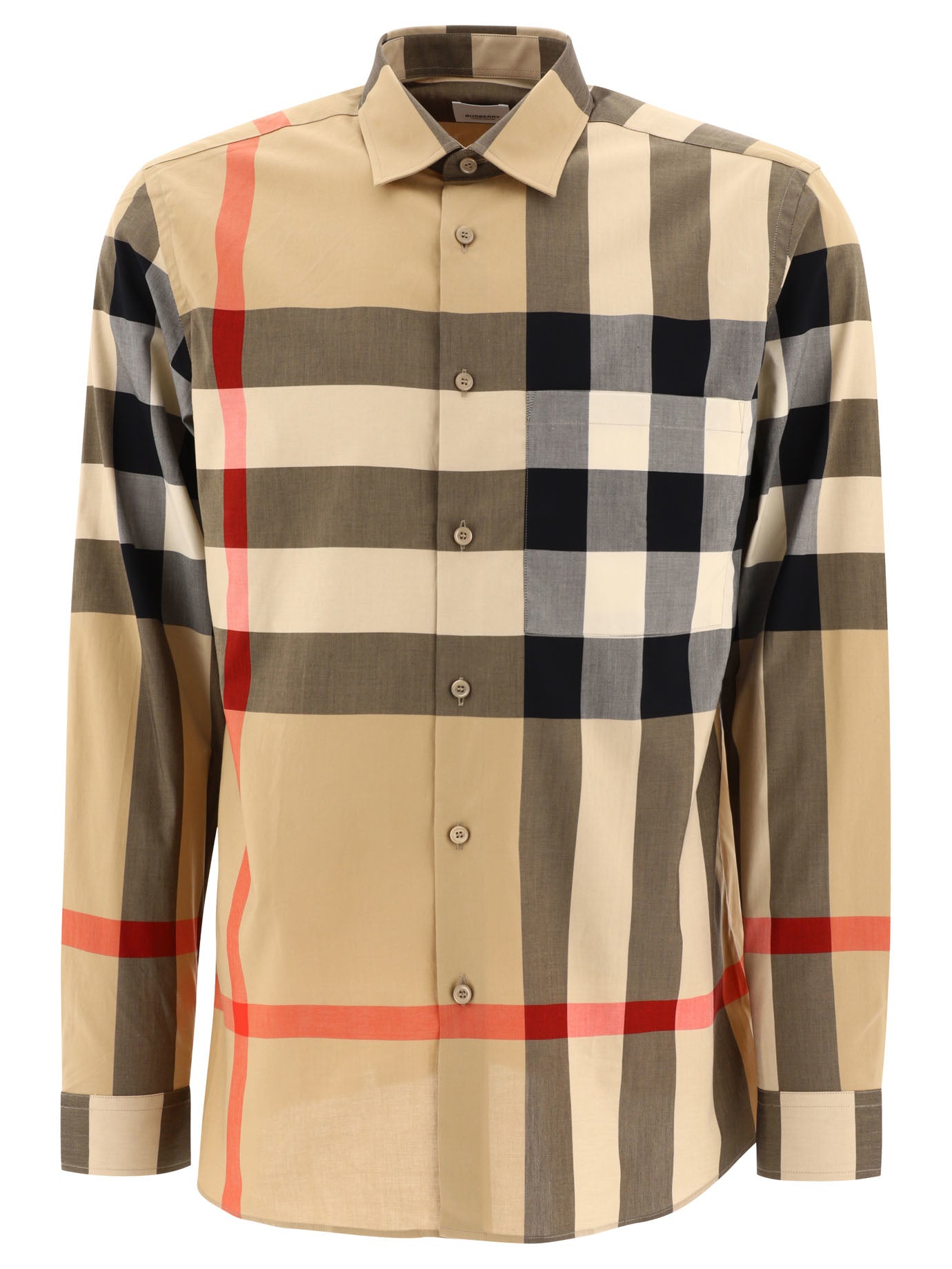 Burberry-Check Cotton Shirt Shirts Beige-Uomo