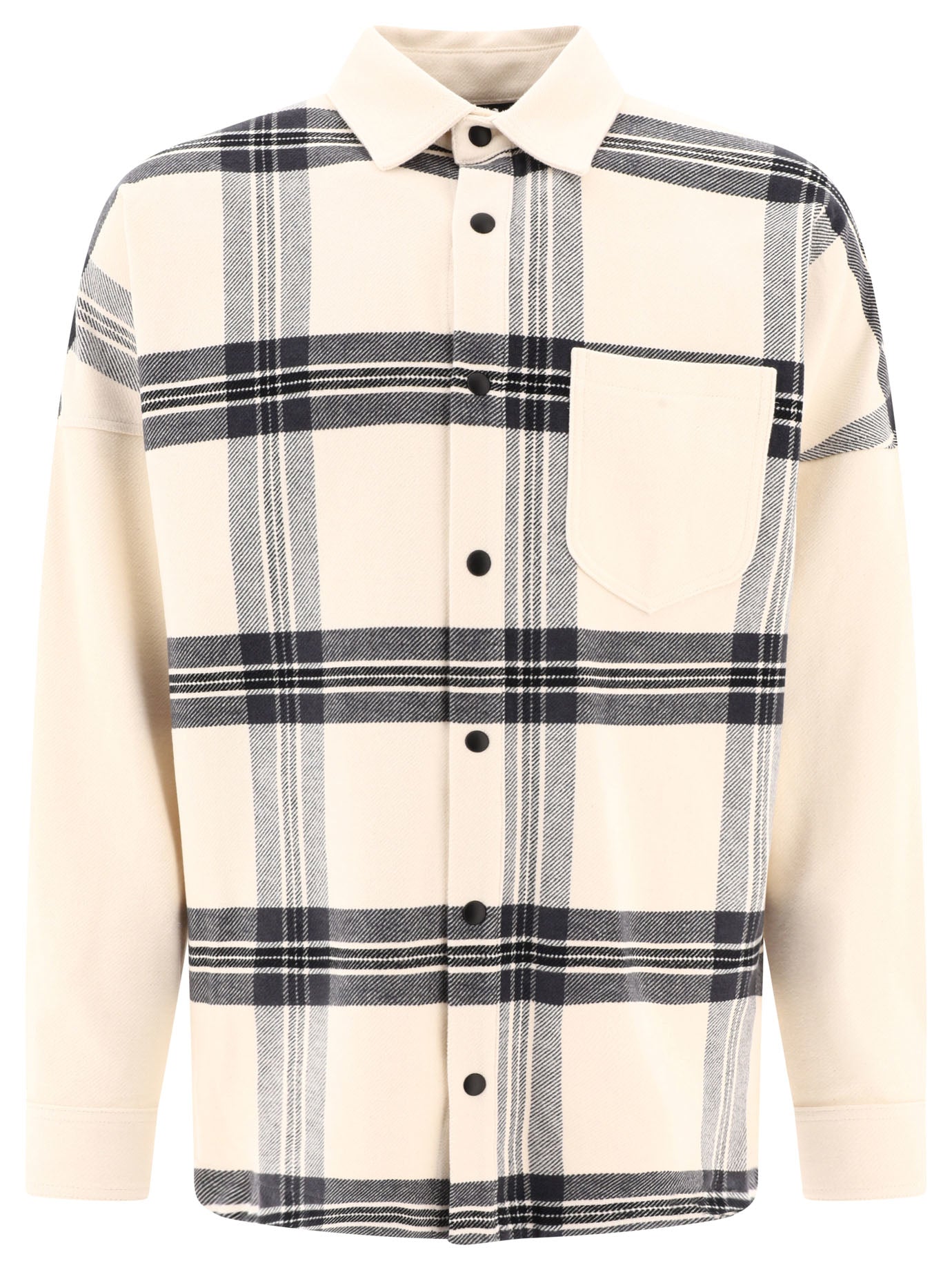 Palm Angels-Flannel Overshirt With Logo Giacche Bianco-Uomo