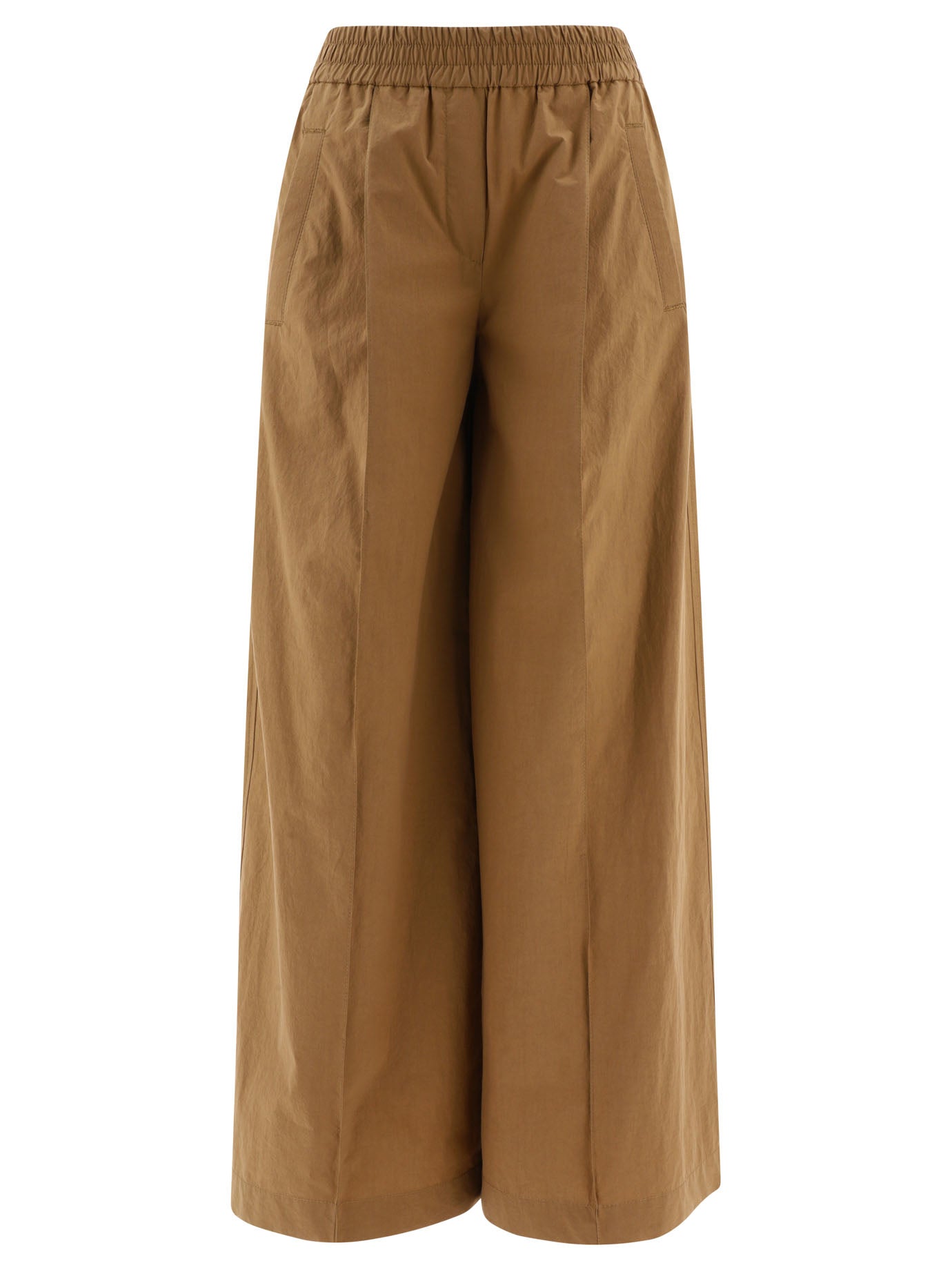 Brunello Cucinelli-Wide Trousers Marrone-Donna