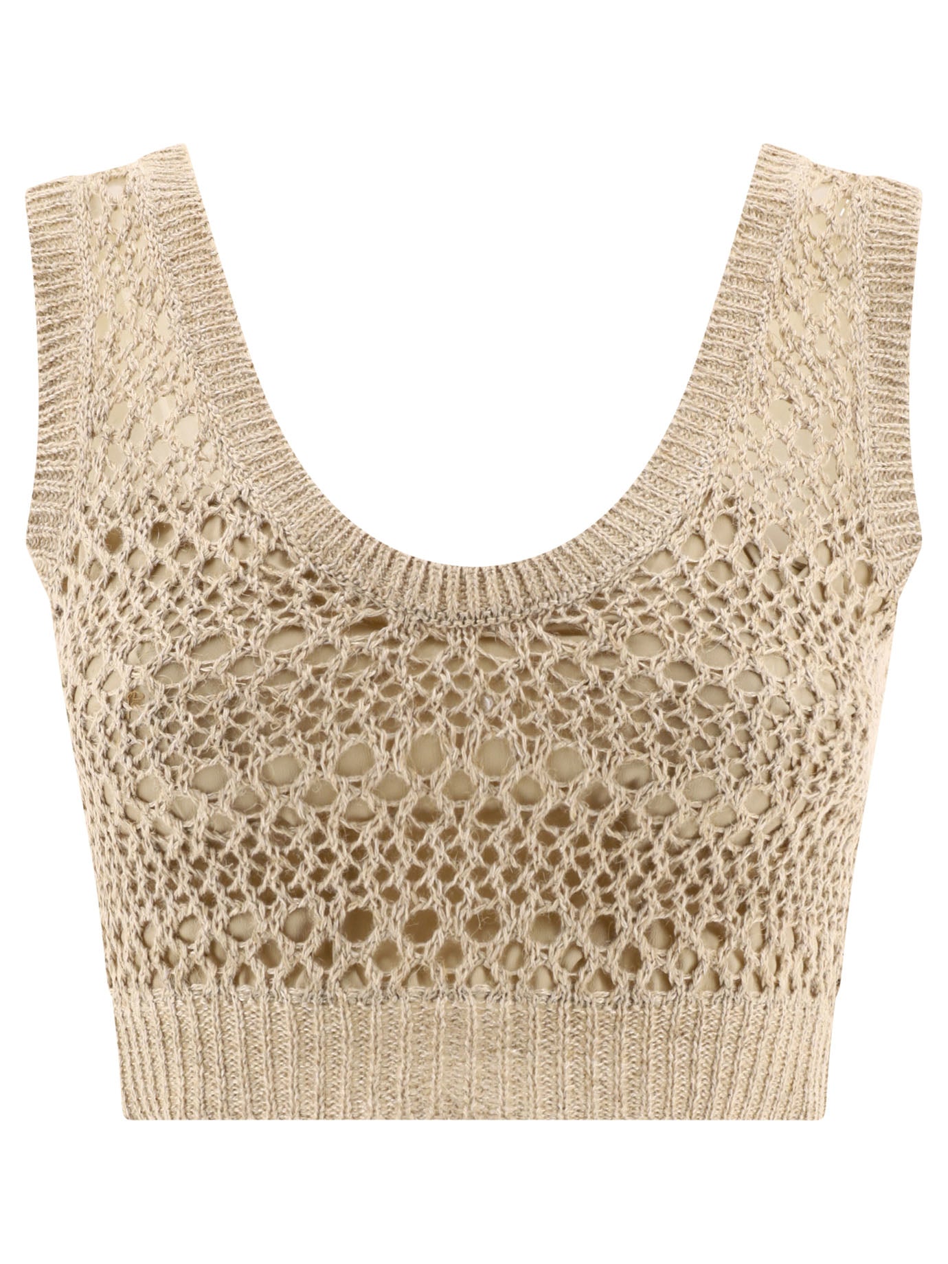 Brunello Cucinelli-Knitted Crop Top Top Beige-Donna