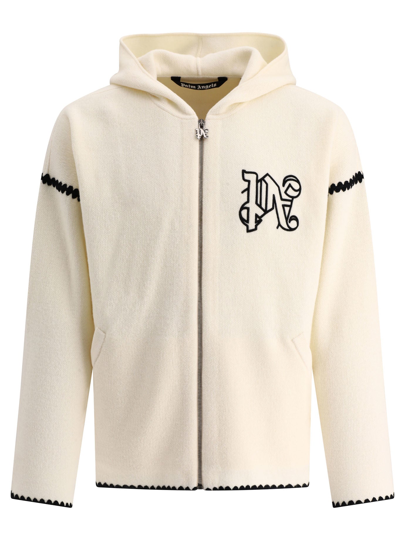 Palm Angels-Monogram Zipped Knitwear Bianco-Uomo