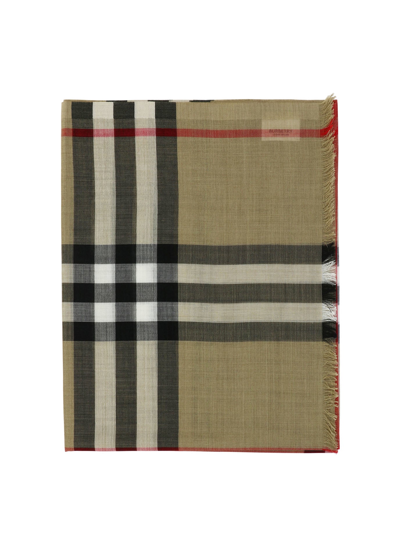 Burberry-Wool And Silk Check Scarf Scarves Beige-Donna