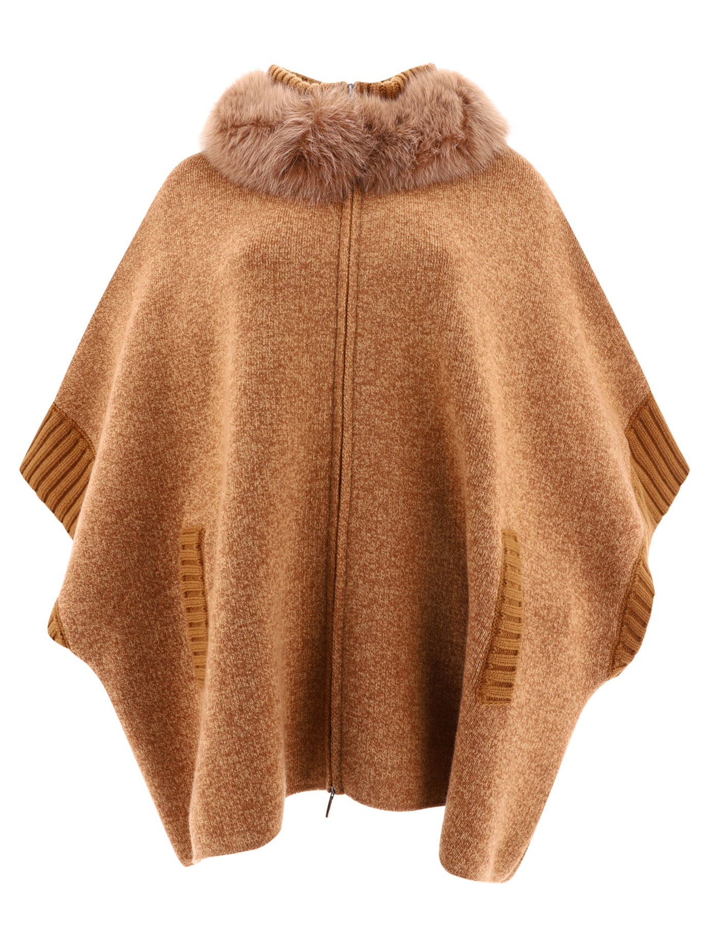 Giovi-Cape With Fur Inserts Coats Beige-Donna