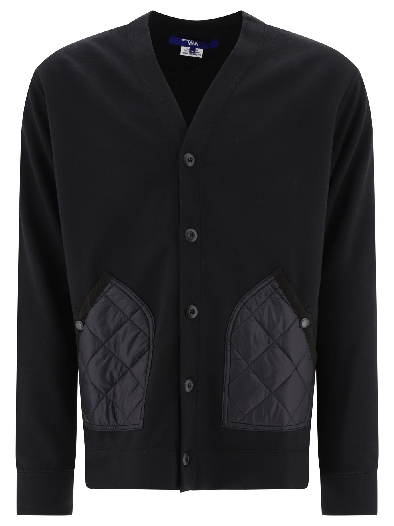 Junya Watanabe Man-Cardigan With Quilted Inserts Knitwear Nero-Uomo