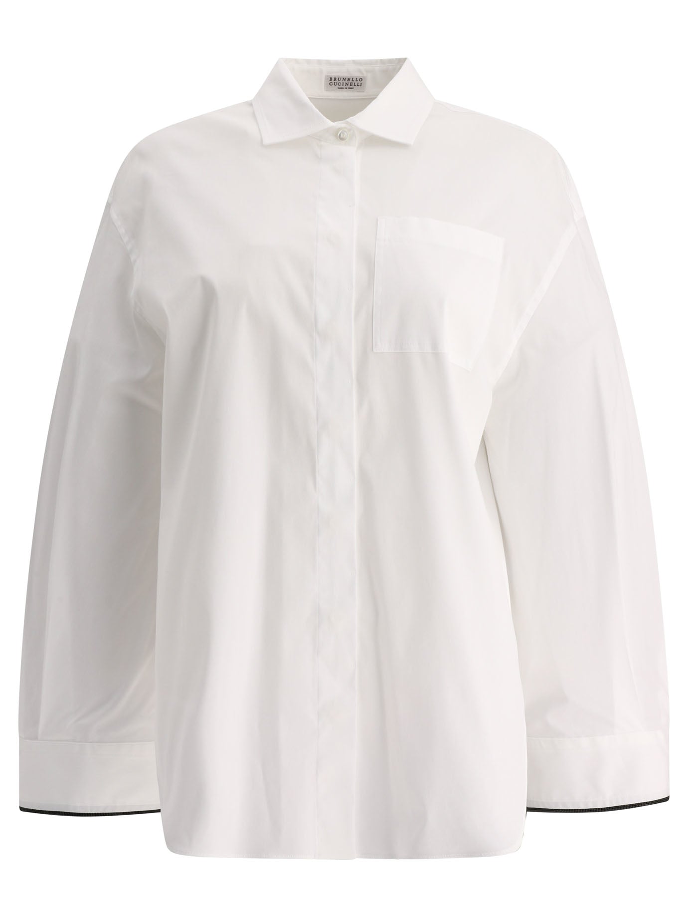 Brunello Cucinelli-Poplin Shirt With Shiny Cuff Details Shirts Bianco-Donna