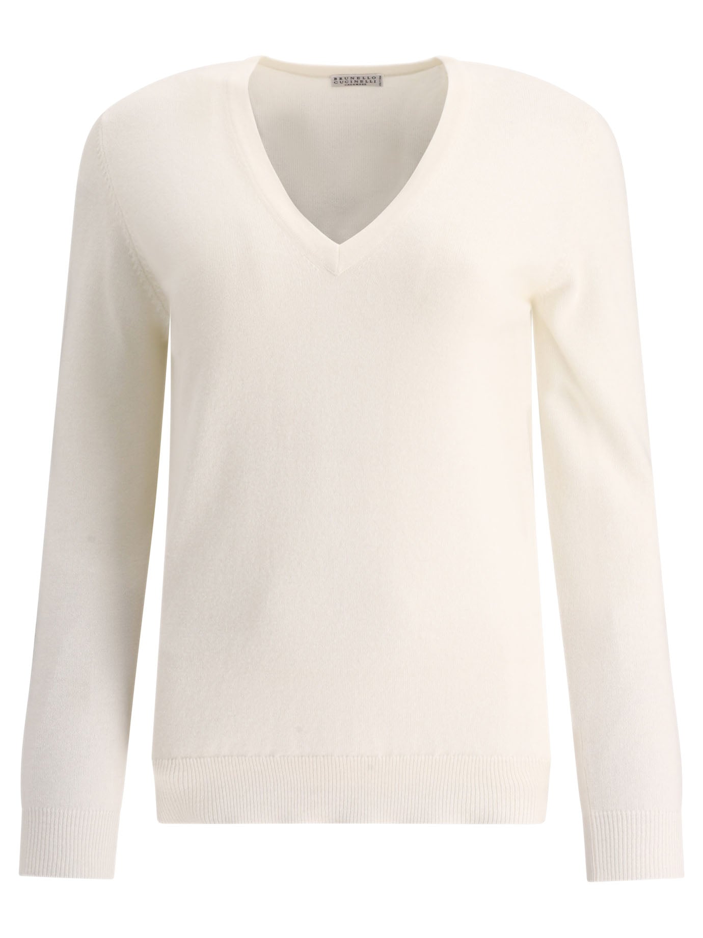 Brunello Cucinelli-Cashmere Sweater With Monili Knitwear Bianco-Donna