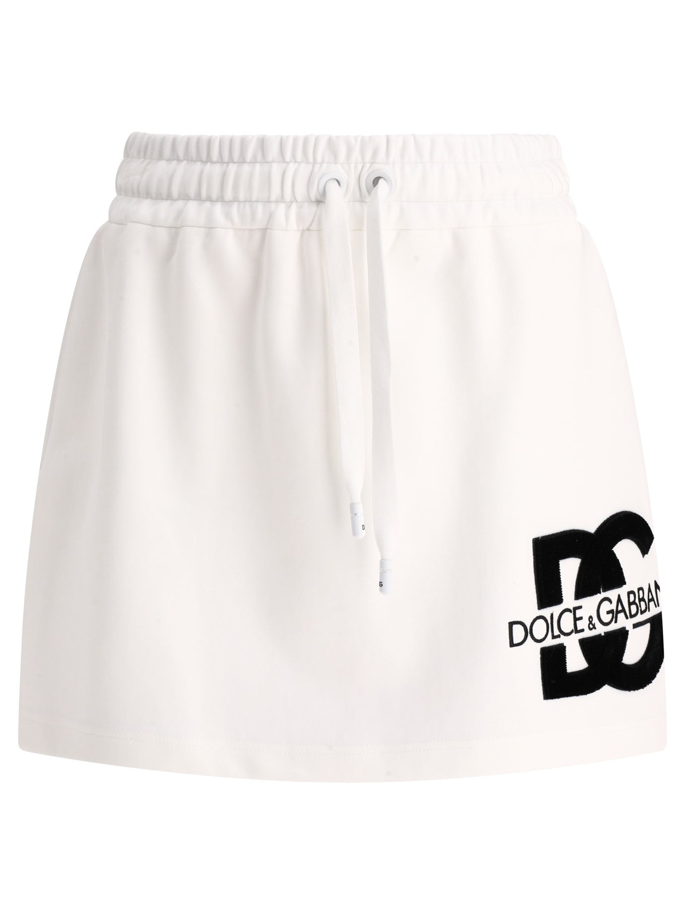 Dolce & Gabbana-Jersey Miniskirt With Dg Logo Patch Gonne Bianco-Donna