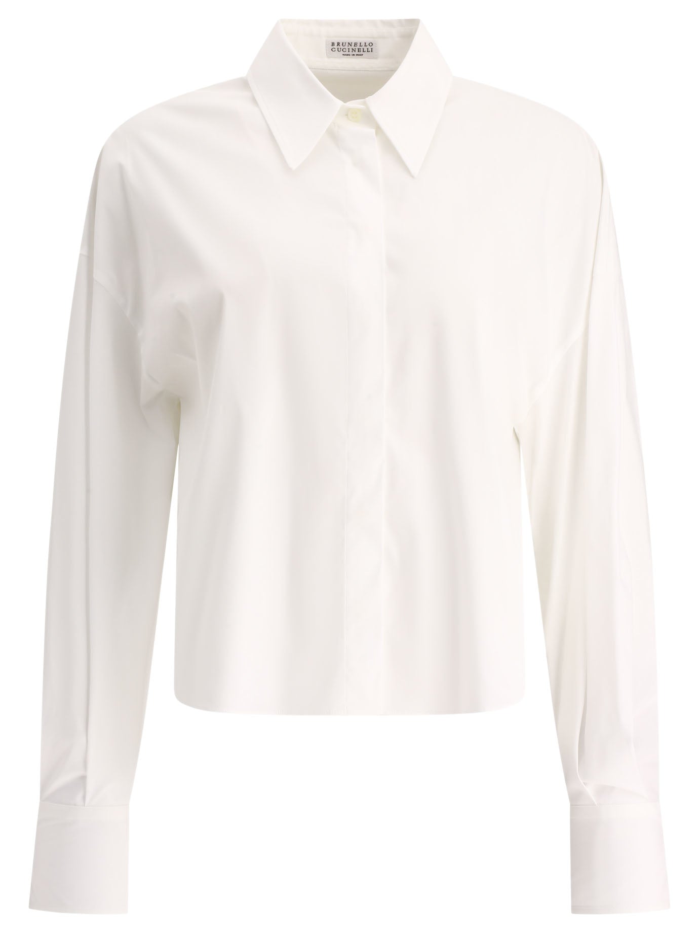 Brunello Cucinelli-Band-Collar Shirt Shirts Bianco-Donna