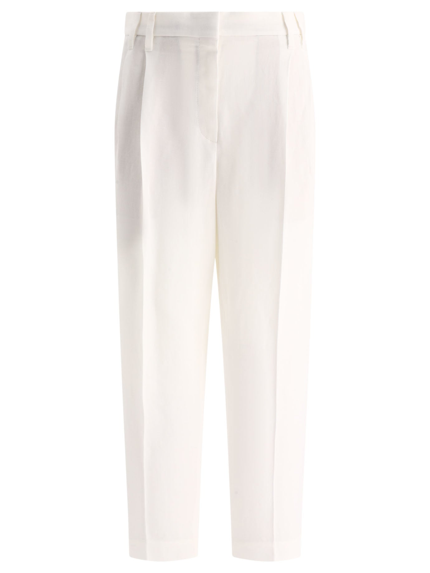 Brunello Cucinelli-Slouchy Trousers Bianco-Donna