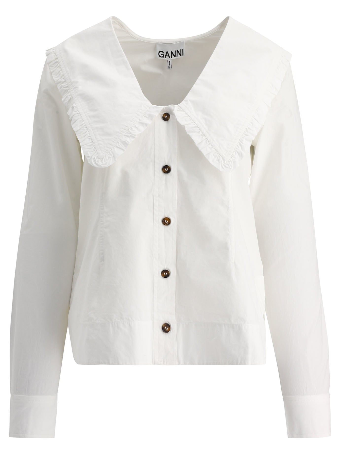 Ganni-Poplin Shirt Shirts Bianco-Donna