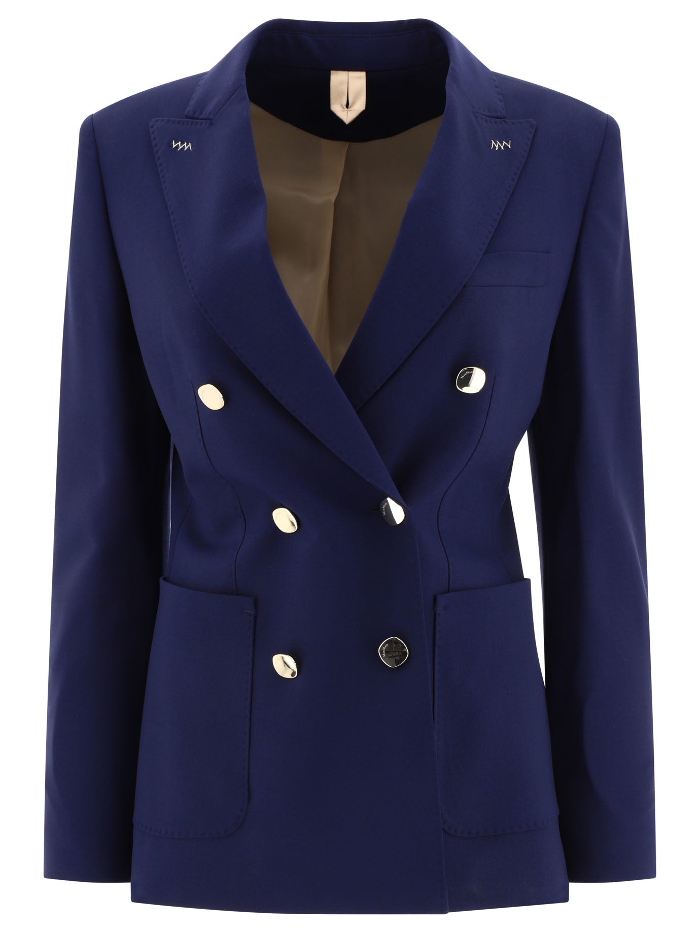 Max Mara-Wool And Mohair Double-Breasted Blazer Giacche Blu-Donna