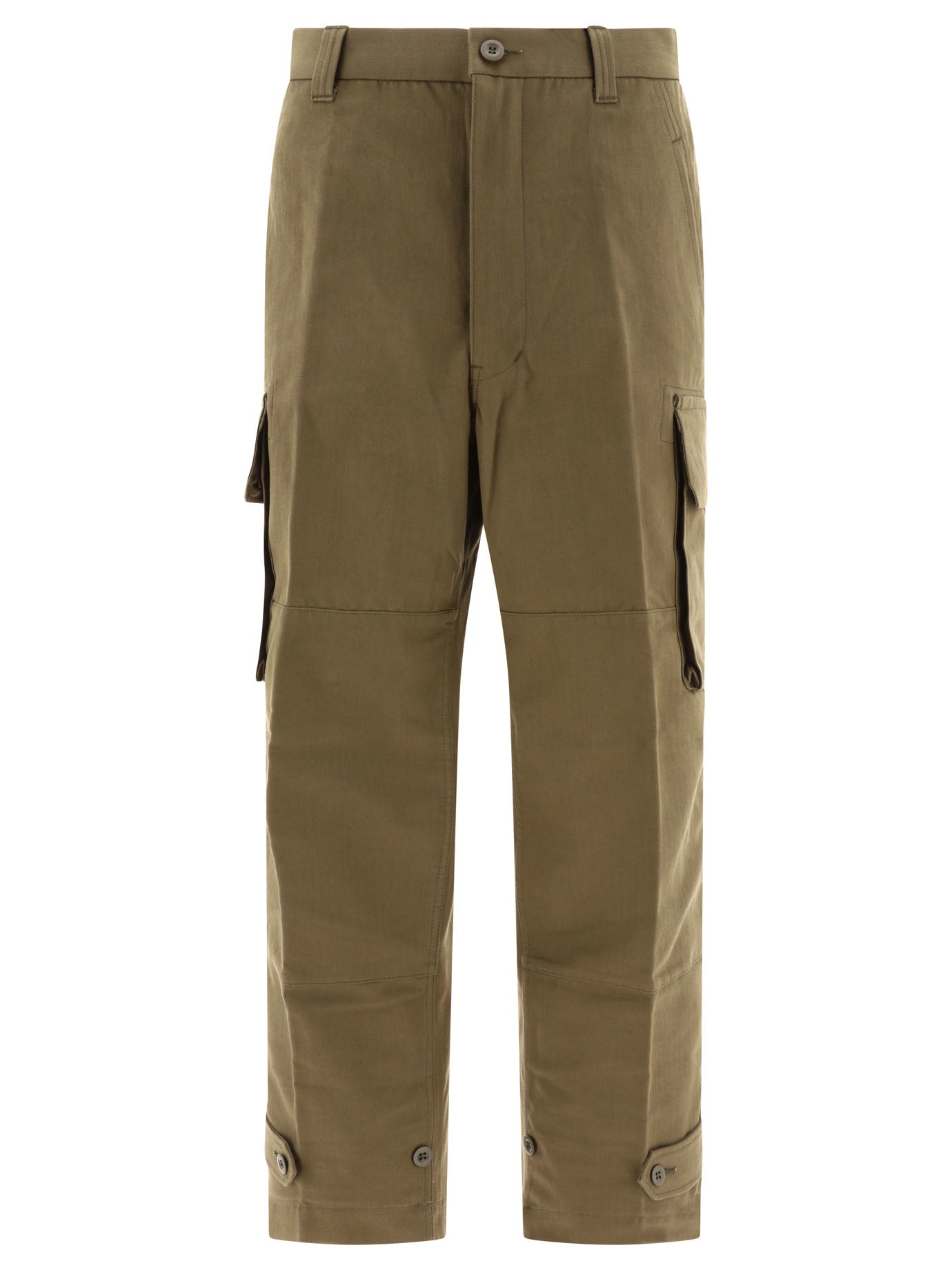 Comme Des GarçOns Homme-Cargo In Herringbone Cotton Trousers Verde-Uomo