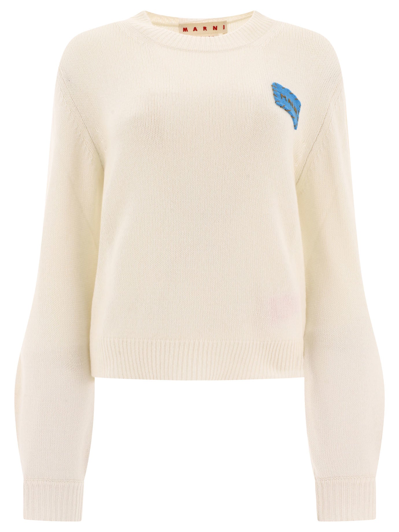 Marni-Cashmere Sweater With Patch Knitwear Bianco-Donna