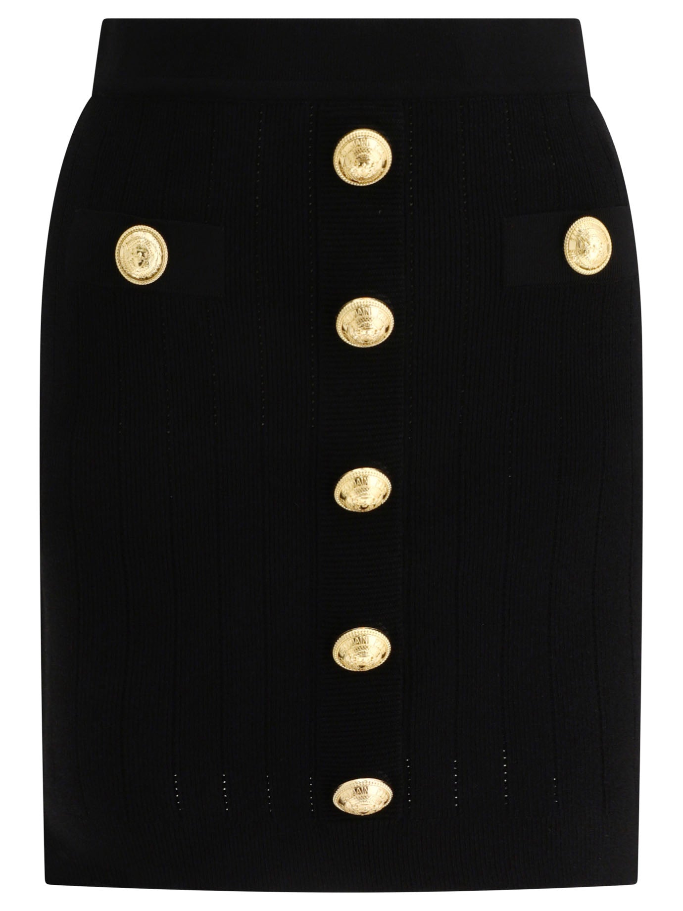 Balmain-Ribbed Skirt With Buttons Gonne Nero-Donna