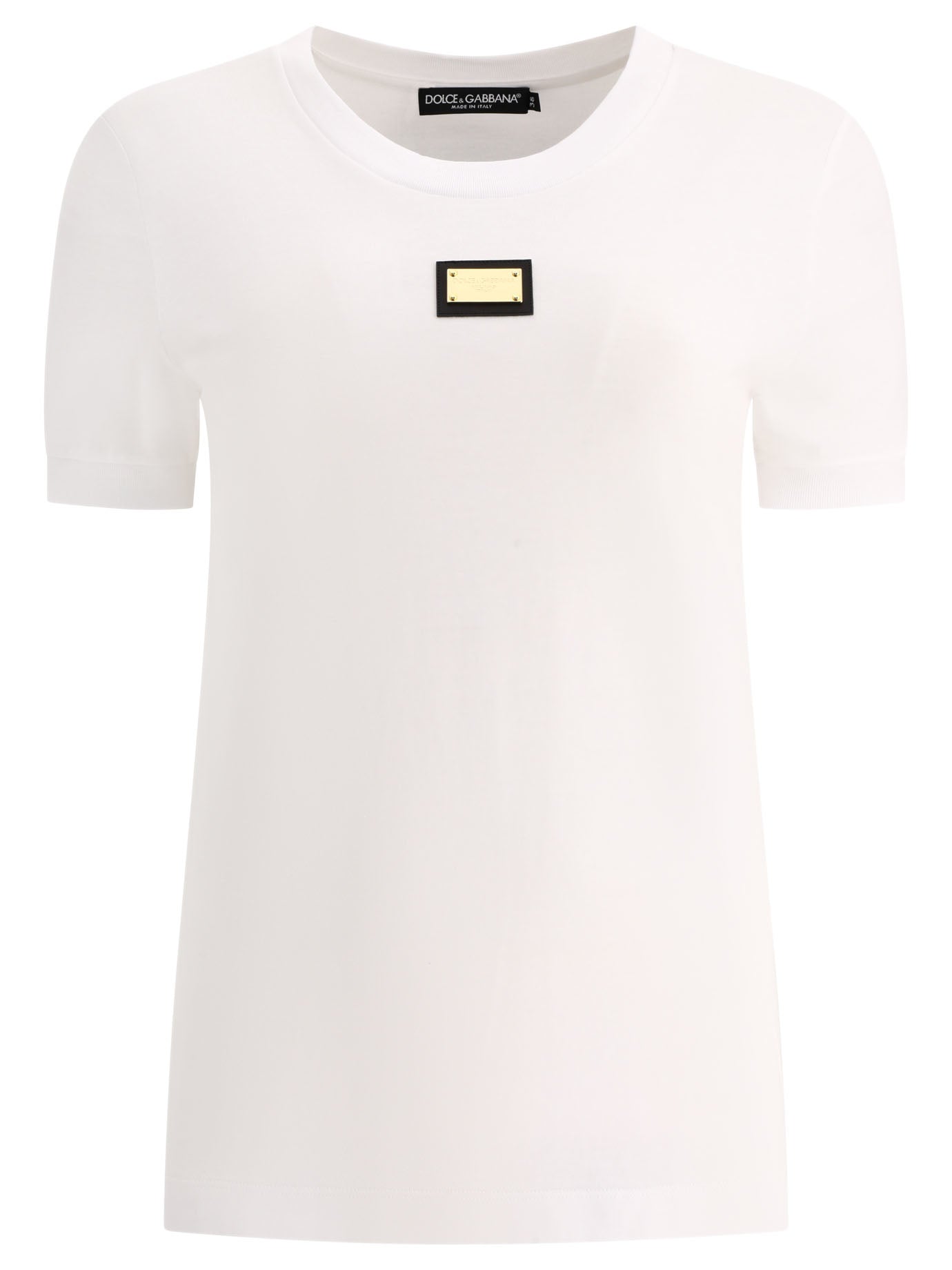 Dolce & Gabbana-Jersey T-Shirt With Dg Logo Tag T-Shirts Bianco-Donna