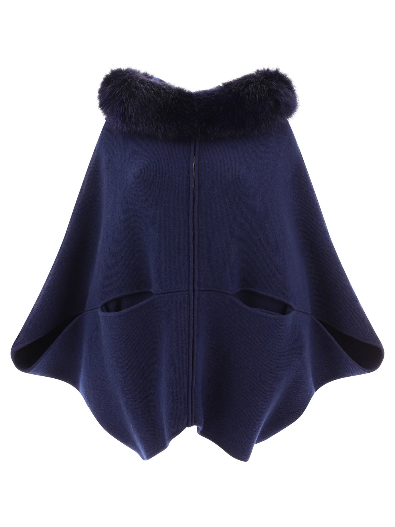 Giovi-Wool And Cashmere Cape Coats Blu-Donna