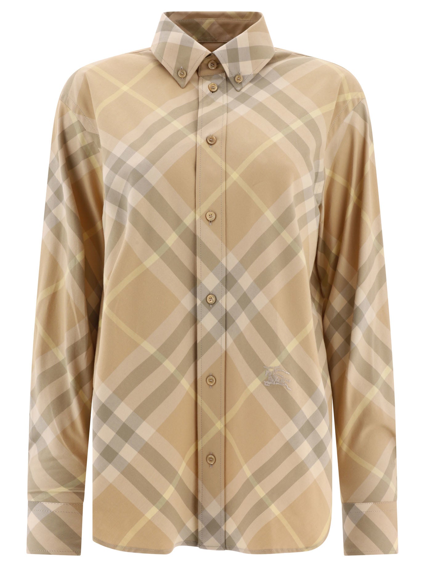 Burberry-Check Cotton Shirt Shirts Beige-Donna