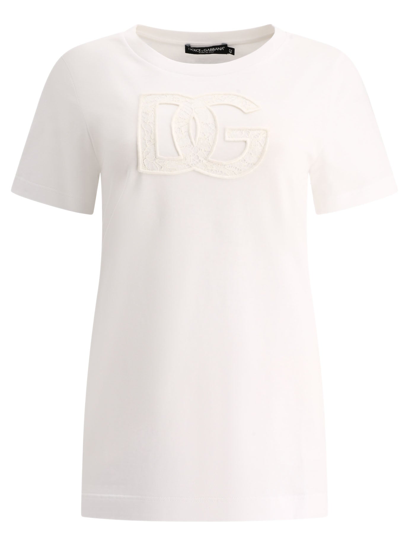 Dolce & Gabbana-T-Shirt With Logo Patch T-Shirts Bianco-Donna