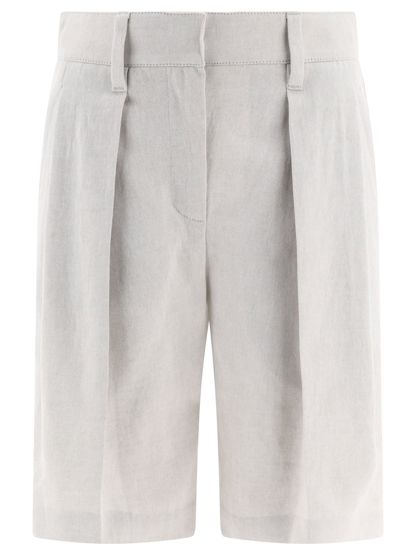 Brunello Cucinelli-Gabardine Bermuda S Short Bianco-Donna