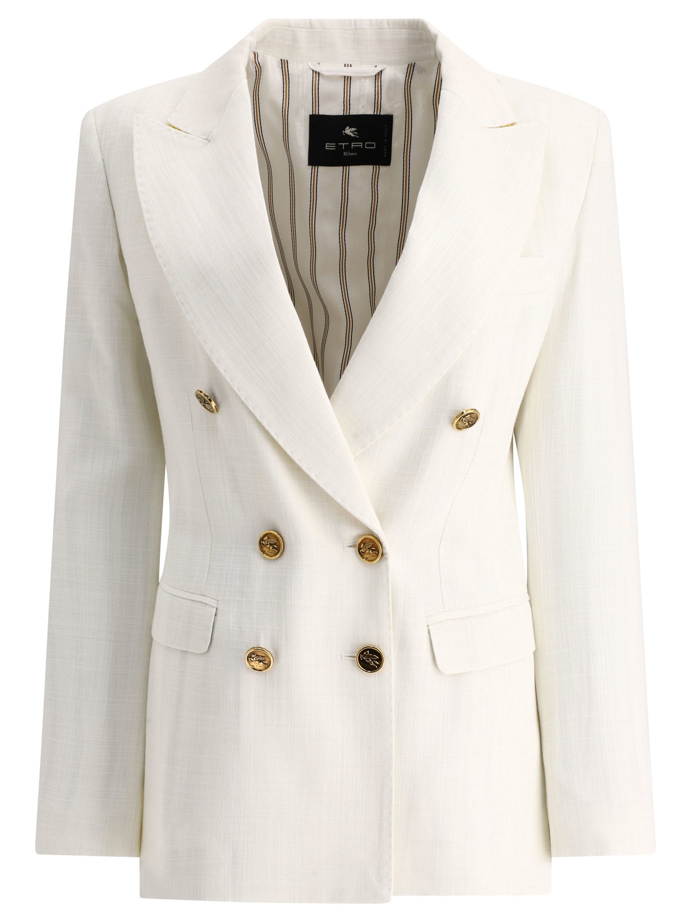 Etro-Double-Breasted Blazer In Slub Fabric Giacche Bianco-Donna