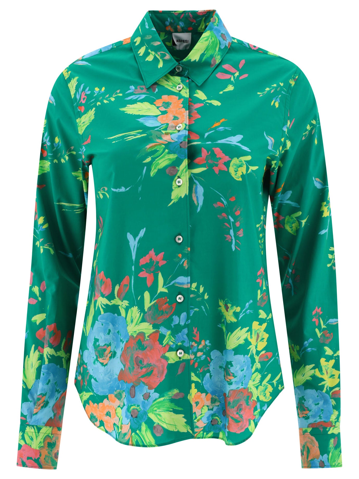 Aspesi-Shirt With Floral Print Shirts Verde-Donna