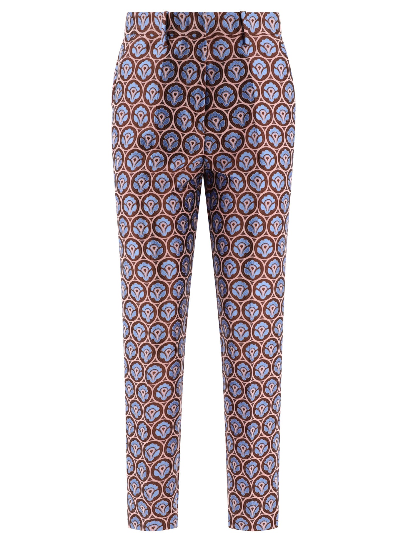 Etro-Shiny Jacquard Trousers Celeste-Donna