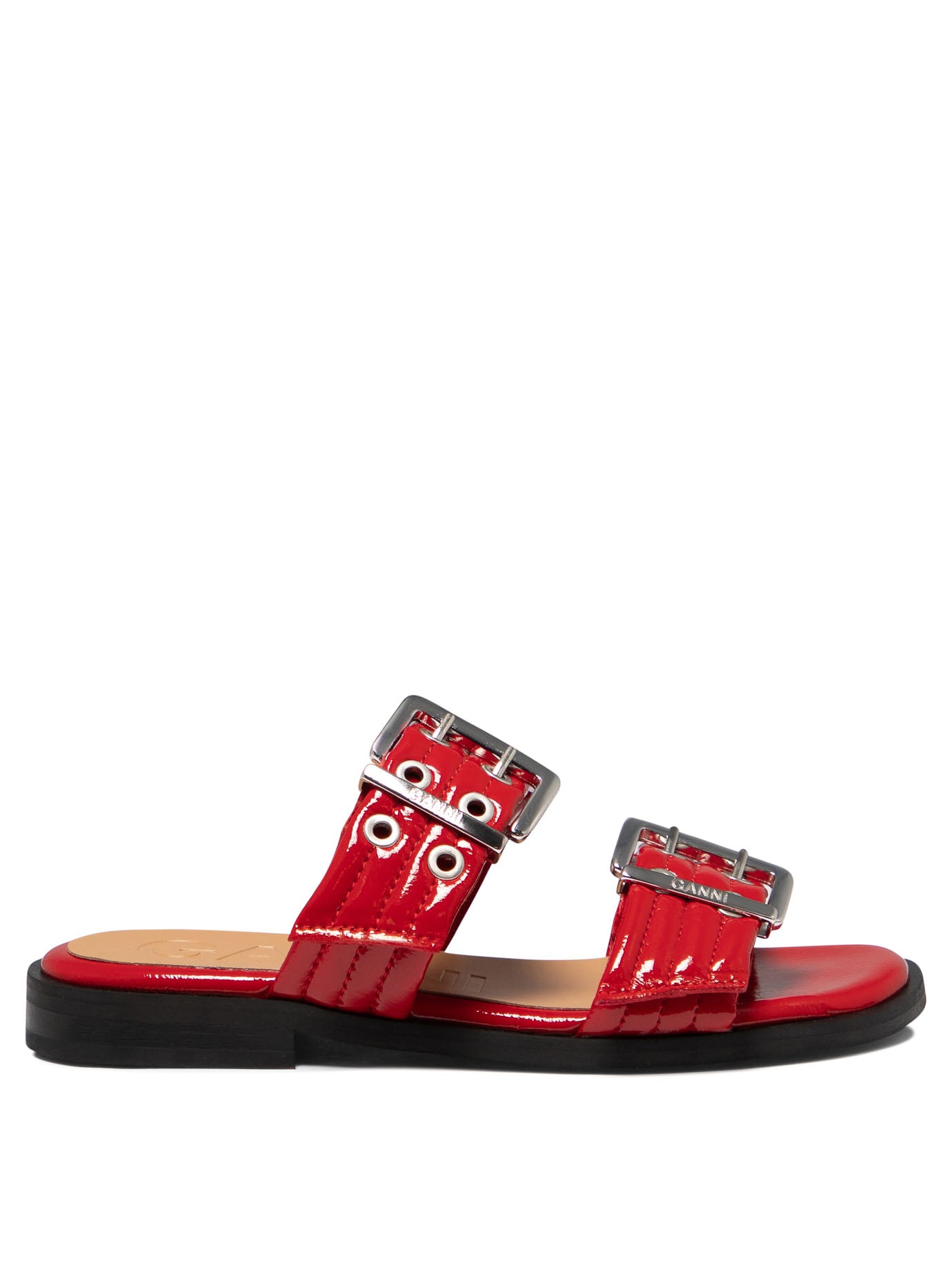 Ganni-Buckle Two-Strap Sandali Rosso-Donna