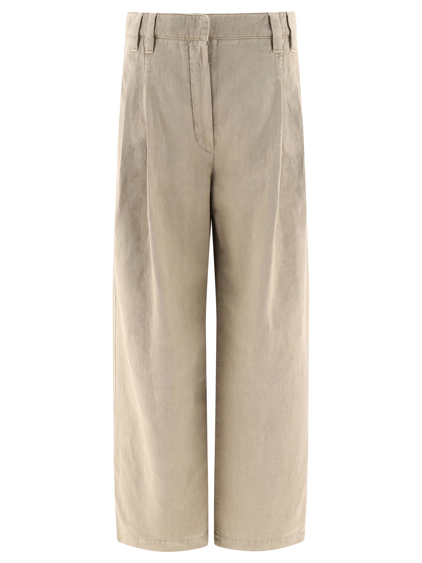 Brunello Cucinelli-Wide Leg Trousers Beige-Donna