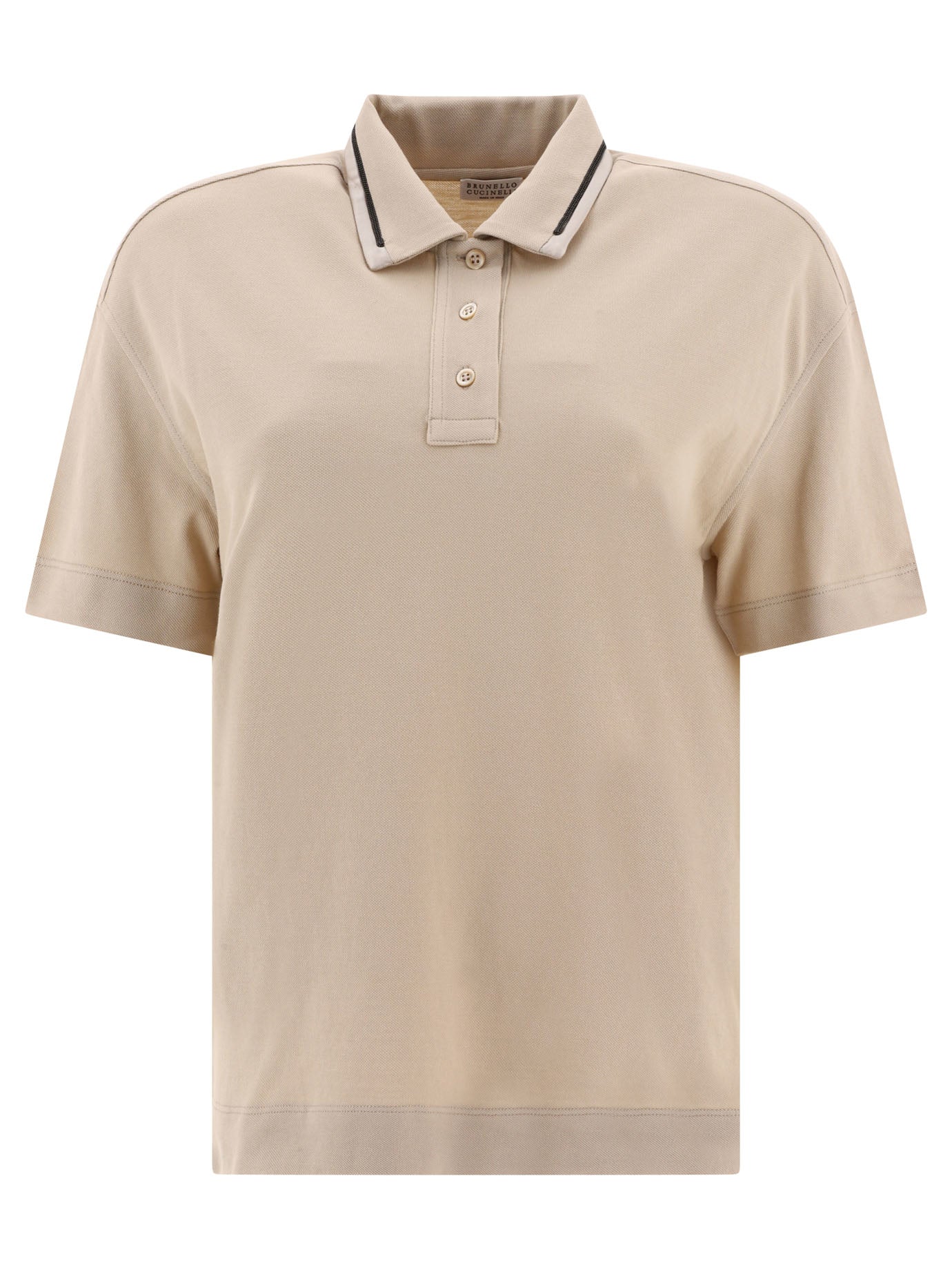 Brunello Cucinelli-Piquet Polo Shirt With Monili Polo Shirts Beige-Donna