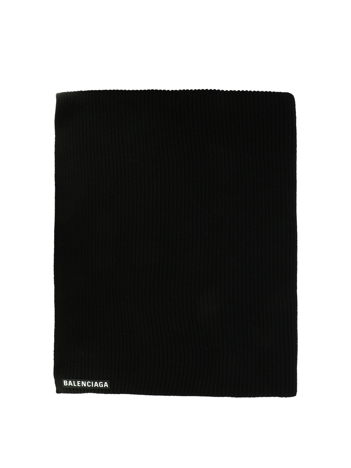 Balenciaga-Logo-Patch Wool Scarf Scarves Nero-Donna