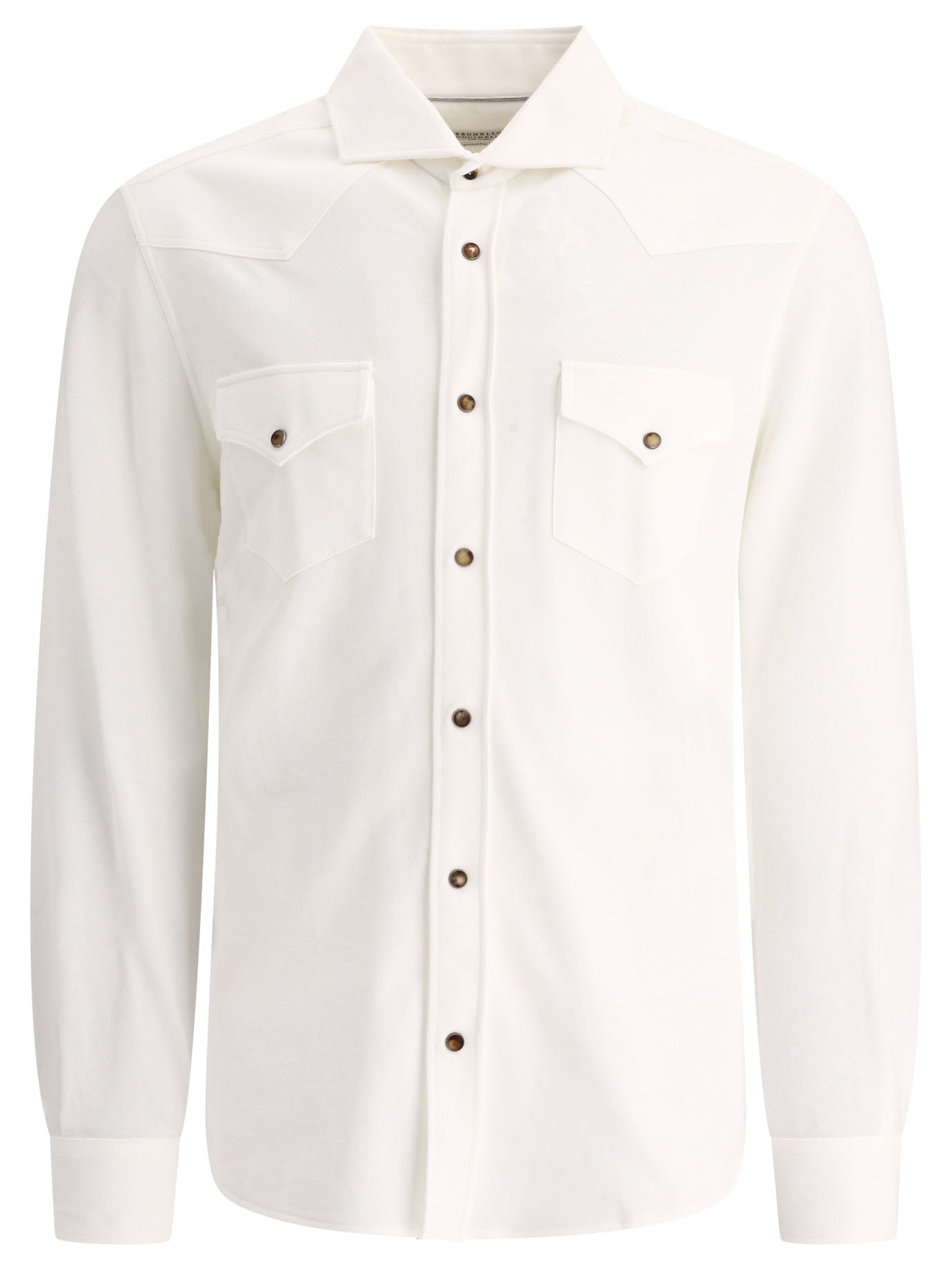 Brunello Cucinelli-Shirt With Chest Pockets Shirts Bianco-Uomo