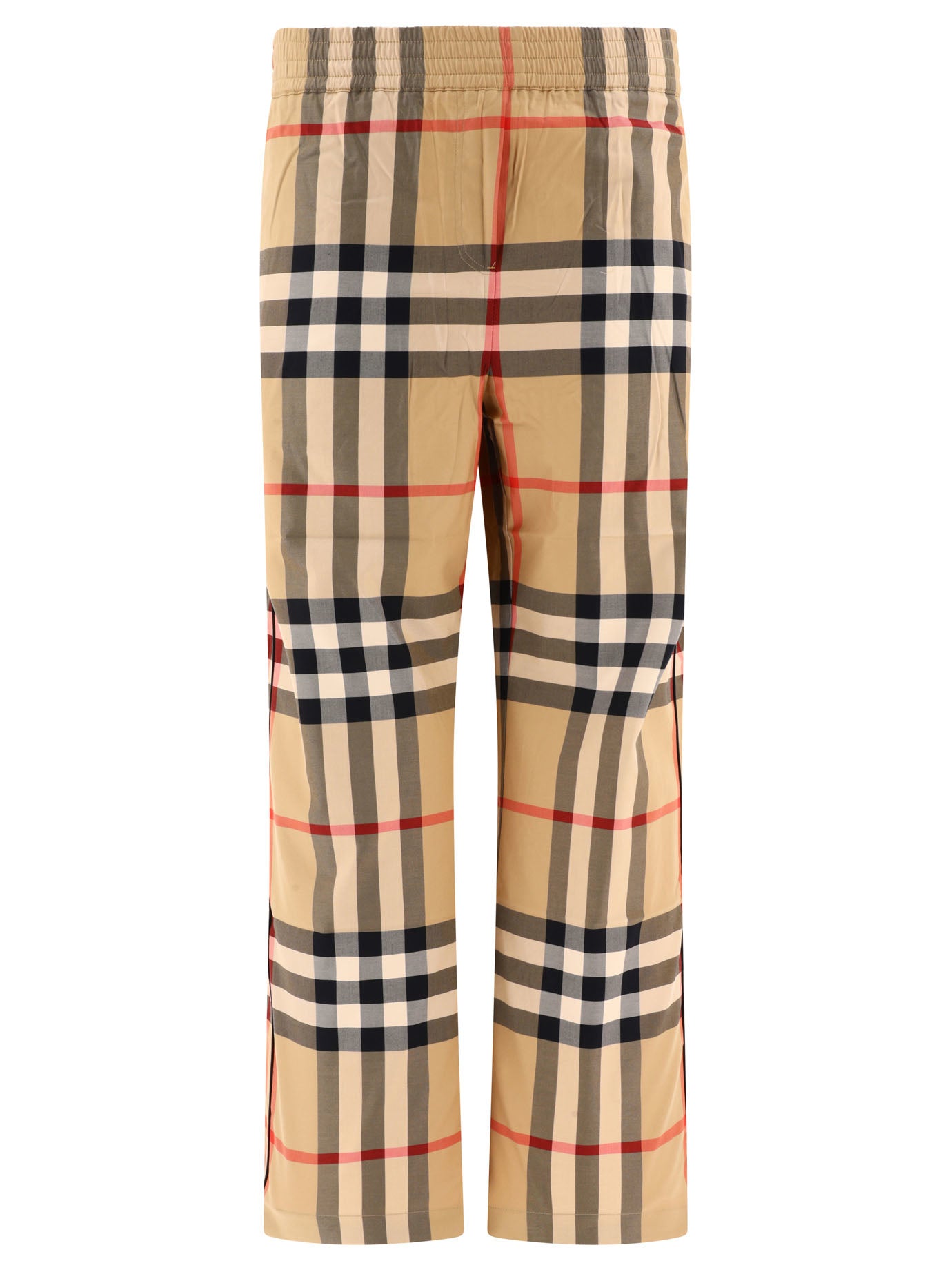 Burberry-Check Cotton Twill Trousers Beige-Donna